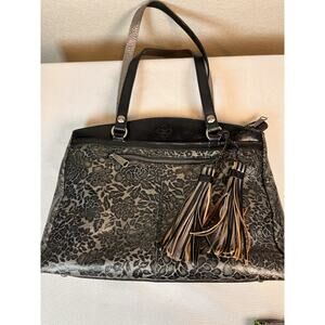 Patricia Nash Chantilly Lace Poppy Tote‎ leather black & white